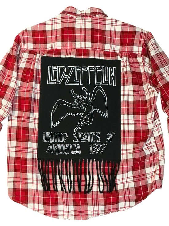 None Tops - LED ZEPPLIN Upcycled Flannel Shirt Band Tee Top Rocker Festival